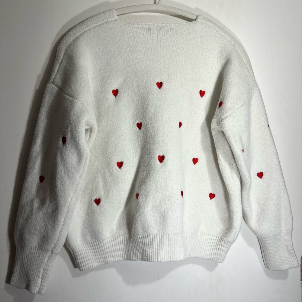 Chic Spring Autumn Long Sleeve Heart Print Casual Dolman Sweater - Picture 3 of 5